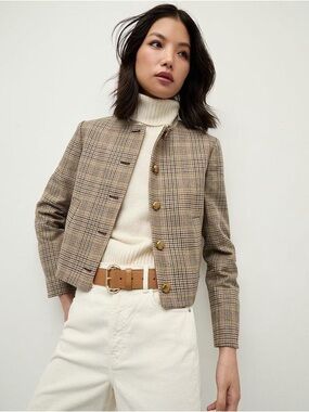 NWT Veronica Beard Andrea Plaid Cropped Jacket Russet Multi Wool Size 8